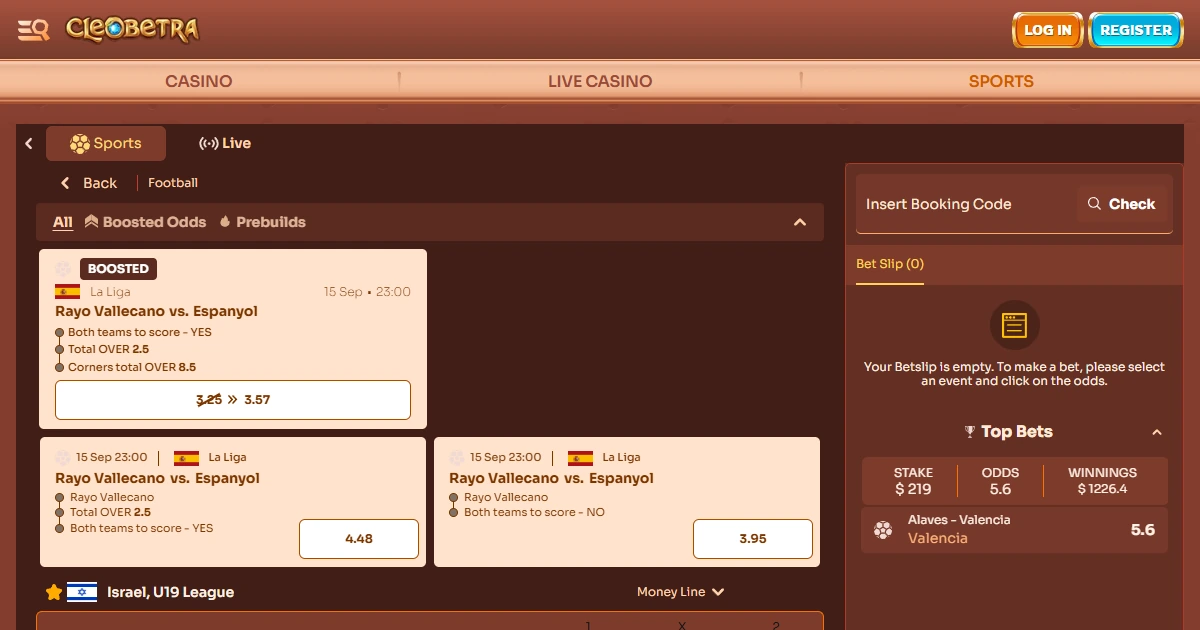 Current Cleobetra sportsbook page in a mobile-friendly layout